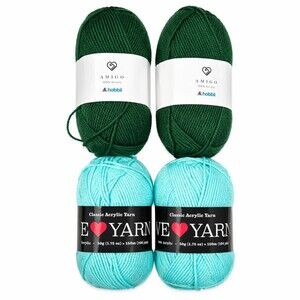 NEW Lot of 4 Hobbii Yarn, Amigo (Hunter Green), We Love Yarn (Aqua), Acrylic